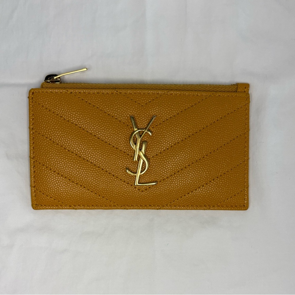 Saint Laurent Yellow Card Holder Wallet with Gold Hardware